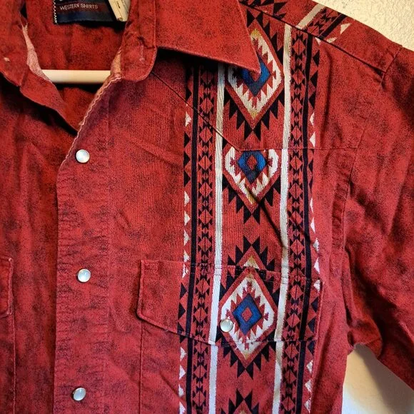 Vintage 90s Wrangler Western Pearl Snap Shirt Navajo Design/Southwestern - Picture 7 of 8